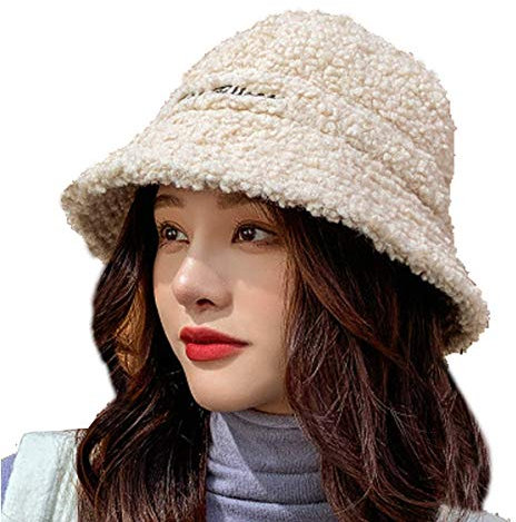 DELIBEST Fischerhut für Damen, Winterhut, Teddy-Stil, Kunstfell, weich, warm für Frauen und Mädchen, beige, M