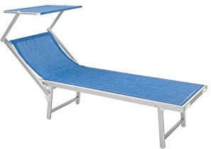 Strandliege mit Sonnenschutz morgendliche Abdeckplane blau