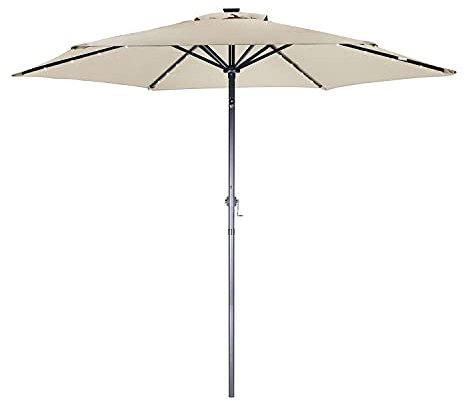 Taylor & Brown Tilting Garden Solar Parasol Umbrella 2.7m, Large Outdoor Sun Shade With Crank Handle, UV Protective, Aluminium Pole & 24 LED Lights (Beige)