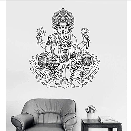 Vinyl Wandtattoo Ganesha Lotus Hinduismus Hinduismus Hinduismus Indien Dekorative Wandaufkleber Elefant Wandaufkleber Wohnkultur Wohnzimmer 56X65Cm