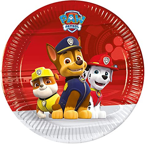 PROCOS 93487 - Platos de papel desechables de la Patrulla Canina listos para la acción, tamaño 20 cm, 8 unidades, vajilla para fiesta de cumpleaños infantil FSC® Mix