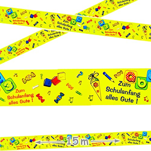 5 Stück je 15 Meter - Banner - Absperrband - zum Schulanfang Alles Gute ! - Dekoband/Folienbanner - wasserfest & wetterfest - Schuleinführung Einschul..