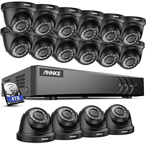 ANNKE E200 CCTV Camera System, 16 Channel 5MP Lite Home Security DVR Recorder Built-in 4TB Hard Drive, 16pcs 1080p Outdoor Weatherproof Camera, 100 ft Night Vision, Easy Remote Access, Black