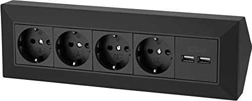 4-Fach Structure Bloc Multiprises Prise de Courant d'angle + 2X USB Charge - 230V 3600W - Noir