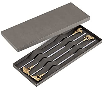 triangle Grillspieße-Set 4-teilig, Edelstahl & Messing, Made in Germany | Handgefertigte Tiermotive (Hahn, Fisch, Widder, Rind) – 36,5 cm, rautenförmiger Querschnitt, Made in Solingen