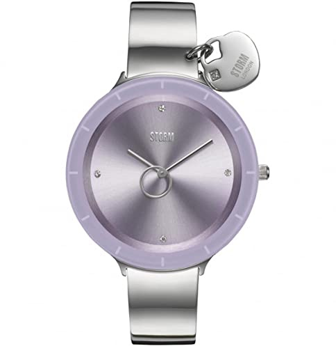 STORM Liana Lavender Women's Watch with Oversized Edge to Edge dial, Heart Charm, Crystal Number Markers and Rotating Ring Second Hand on a Polished Band