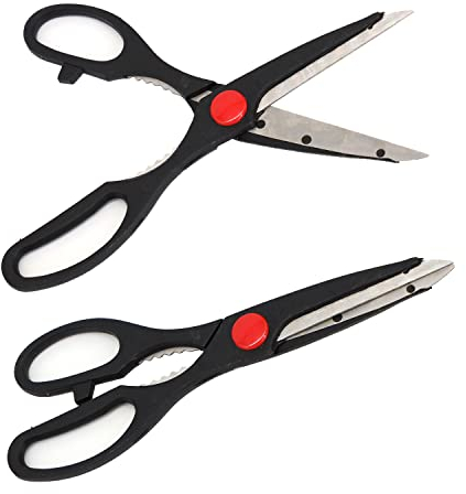 Kitchen Scissors Nut-Cracker and Bottle Opener, Stainless Steel, 2 Pack, 21 cm, Black, Perfect for Office and Kitchen use, Pizza, Herbs, Bacon, Packaging, Trim Plants (2 Pack)