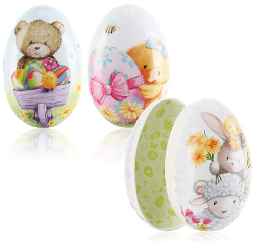 com-four® 3X Osterei zum Befüllen - Bunte Fülleier für Ostern - Ostereier mit traditionellen Oster-Motiven zum verstecken und verschenken