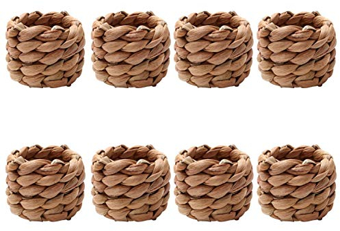 Homemaxt 8Pcs Country Style Water Woven Napkin Ring, Hand-Woven Straw Napkin Ring, Farmhouse Natural Napkin Buckle