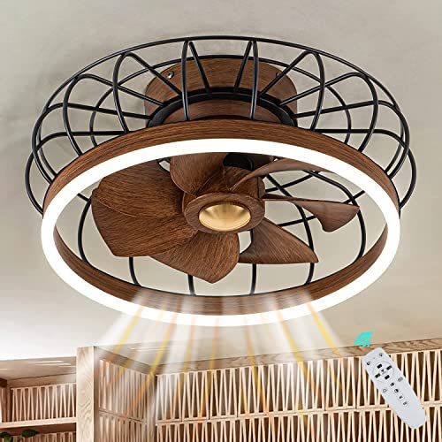 KZT Deckenventilator mit Licht Retro LED Deckenleuchte mit Ventilator und Fernbedienung Industrial Deckenlampe Vintage Cage Fan Lamp für Wohnzimmer Esszimmer Lüfter Licht