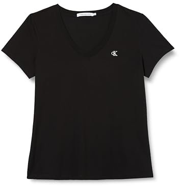 Calvin Klein Camiseta de Manga Corta Mujer CK Embroidery con Cuello de Pico, Negro (CK Black), 3XL