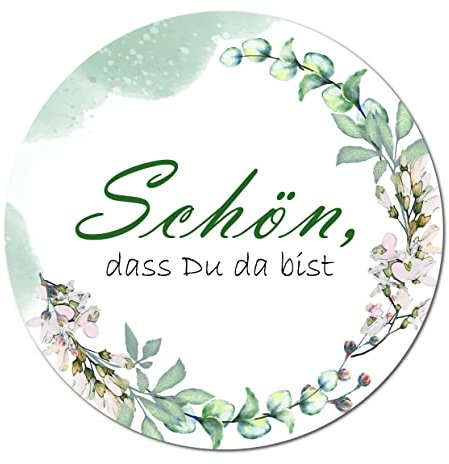 Auped schön dass du da bist Aufkleber 100 Stück Boho Gastgeschenk Sticker Rund 4cm Durchmesser für Taufe Kommunion Hochzeit Deko Geburtstag und andere Feste (A2/Schön, dass du da bist)
