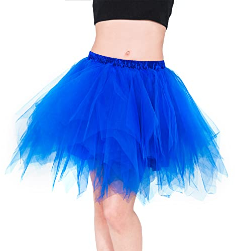 Homipooty Tütü Tüllrock Damen Petticoat Unterrock Rock Vintage Ballett Tanzrock Halloween Cosplay Kostüm Blau Tutu Übergröße