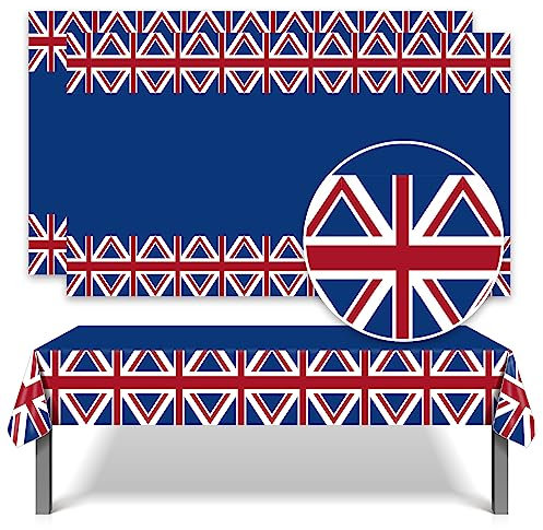 GCCL Confezione da 2 tovaglie con bandiera dell'Union Jack, 220x130 cm, in plastica, forniture per feste per il compleanno del re, decorazioni per eventi reali a tema britannico