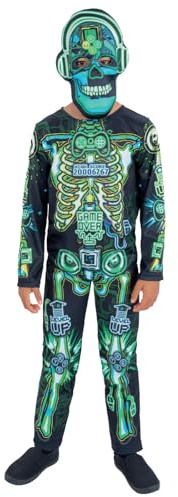 Smiffys Im Dunkeln leuchtendes Tech-Skelett-Kostüm, Komplettset & Maske Halloween