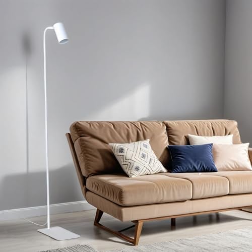 Stehlampe Leselampe Wohnzimmer, Weiß, Metall, Spot, verstellbar, Kabelschalter, GU10, schmal, H:126 cm, minimalistisch, Stehleuchte, Leseleuchte, Schlafzimmer