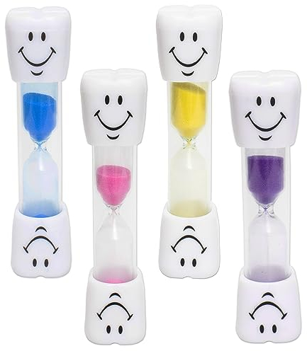 Lot de 4 minuteurs pour brosse à dents pour enfants (4 couleurs) ~ 2 minutes souriant sablier pour enfants