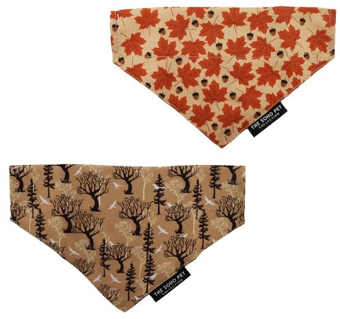 Ancol Dog Bandana Maple Leaf/Woodland Patterned - Adorable Puppy Scarf Tie Neckerchief - Cute Fun Party Pet Collar Accessory - Pack of 2