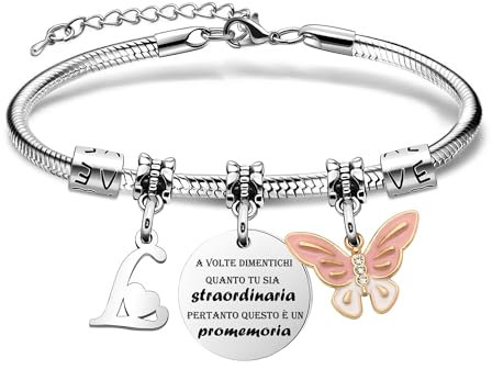 SAMORION A Volte Dimenticati quanto tu sia straordinaria pertanto questo è un promemoria-Moda Rosa Farfalla Ciondolo Lettere Iniziali Braccialetti Regalo Ispiratore Per le Donne Ragazze Nipote (L)