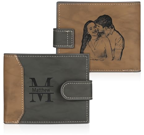 Lam Hub Fong Geldbörse Männer Leder Personalisiert Portemonnaie mit Namen Foto Gravur Geldbörse Geschenk für Vatertag Weihnachtstag Valentinstag (schwarz)