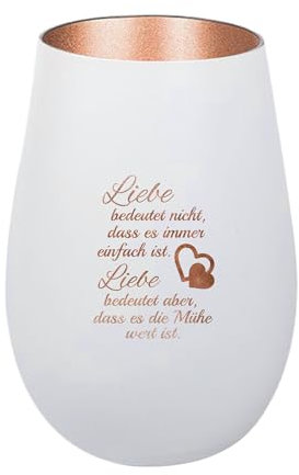 Der-Porzellan-Laden Windlicht mit Gravur Liebe bedeutet Nicht Weiß Bronze