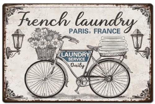 SUPERDANT French Laundry Tin Sign Laundry Service Metal Signs Laundry Room Signs and Plaque Laundry Metal Wall Art Poster Laundry Sign for Laundry Rooms Bathroom Walll Decoration