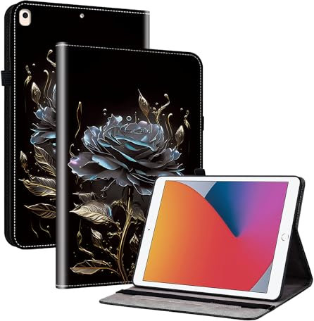 Rosbtib Custodia per iPad 9°/8°/7° Generazione iPad 10,2 Pollici, Premium PU Leather TPU Back Cover Case con Funzione Stand - Rose nere