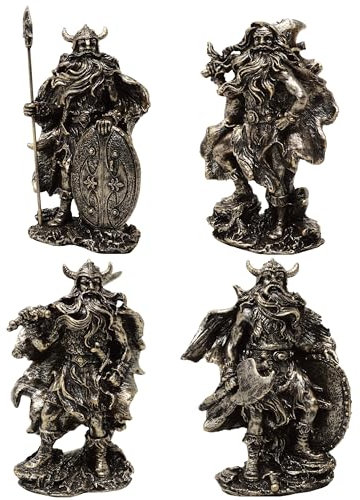 MystiCalls 4er Set Wikingerfiguren Wikinger Figur Viking mit Schwert Schild Axt