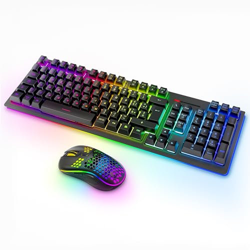 Tastiera da Gioco per PC Wireless e Retroilluminazione RGB del Mouse MOOJAY Recargabile 2,4G Light Up Tastiera con Topi a Doppia Modalità Cablati Wireless Ergonomici, per PC/Laptop/Windows/Mac - Nero