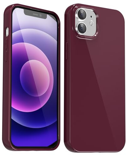 Svanove for iPhone 12 Mini Case Silicone, Glossy Soft Rubber Gel Jelly Cute Protective Plastic Simple Plain Phone Case Cover for Women Girl, Slim Thin Flexible Shockproof TPU, Burgundy Wine