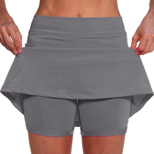 2024 Hosenrock Damen Tennisrock mit Hose Sommer Sportrock 2 in 1 Kurze Leggings mit Rock Hohe Taille Golfrock mit Innenshorts Dehnbar Leicht Laufenrock Sports Skort mit Taschen für Wandern Radfahren