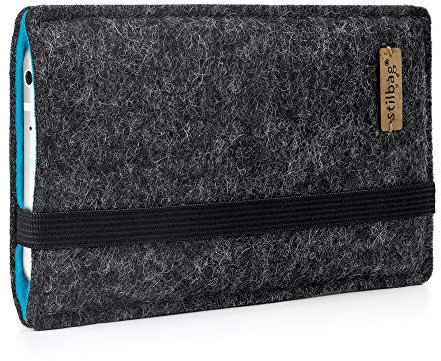 Stilbag maßgeschneiderte Handyhülle FINN - Anfertigung für Smartphones mit Case möglich | Smartphone-Tasche aus Filz | Handy Schutzhülle | Handytasche Made in Germany (Anthrazit - azur)