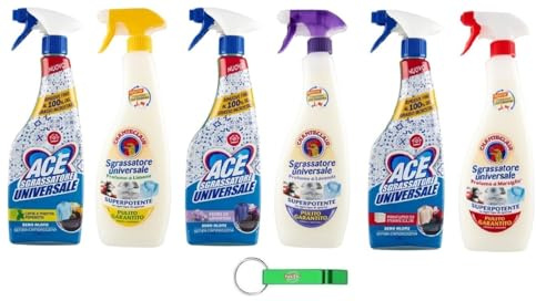 6x Testpaket Chanteclair + Ace Universal-Entfetter - Entfernt bis zu 100% verkrustetes Fett - Sgrassatore Spray 600ml + Beni Culinari Kostenloser Schlüsselanhänger