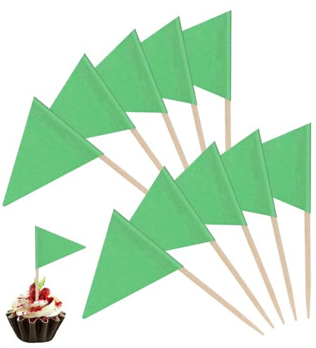 100 Pack Flag Toothpicks Blank Toothpick Flags Cheese Markers Flag Cupcake Toppers Sticks Food Labels for Party Buffet Food Tags for Party Food Decoration, Green