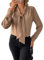 BLENCOT Damen Bluse Langarm Hemdbluse Elegant V-Ausschnitt Casual Tunika Hemd Fliege Knoten Blusen Tops