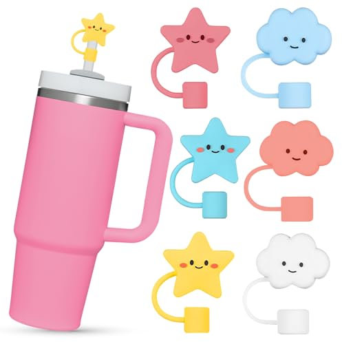 Ceboic 6Pcs Straw Covers Caps Compatible with Stanley, Clouds & Stars Straws Covers Reusable 10 mm Dust-Proof Food Grade Straw Toppers for Stanley 30&40 Oz Tumbler Accessories