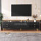 REXO Lowboard-Wohnzimmer-TV-Schrank, TV-Möbel mit strukturierten Schubladen, Glas (Schwarz)