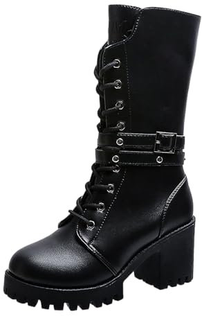 Stivali da Donna sopra al Ginocchio, con Tacco Alto e Plateau Stivali Moto Donna con Tacco Stivaletti Pelle Anfibi Donna Stivali con Tacco Donna Stivali Alti sopra Il Ginocchio Scarpe Donna