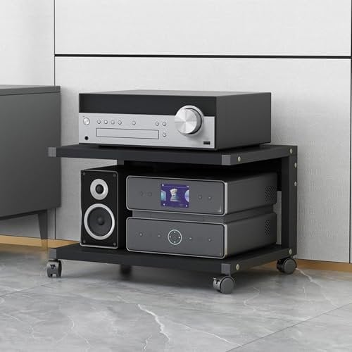 Mueble Equipo Hifi,Soporte Altavoz,Mueble Tocadiscos,Soporte para Medios Audiovisuales con Ruedas,Estanterías de Audio y Video de 2 niveles,Equipos Música Consola,para Sala de Estar y Sala de Juegos(N