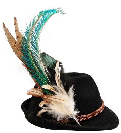 Alpenflüstern Herren Trachtenhut Pfauenfeder - Trachten Filzhut, Hut zur Tracht und Lederhose, Größe L (schwarz) ADV155