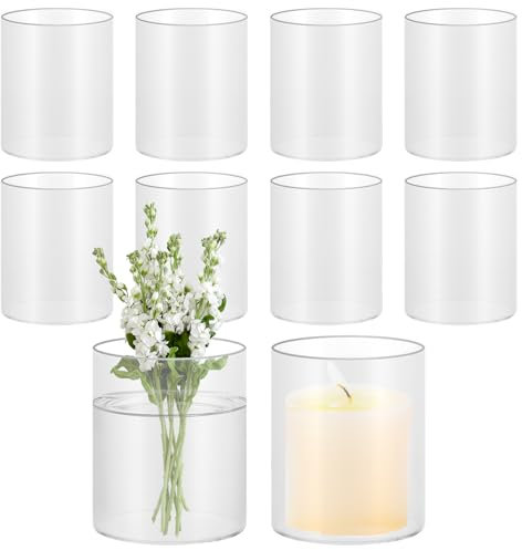 Oungy 8 Stück Glaszylinder für Kerzen, Glasvase Kleine 10cm Hoch, Klar Glasvase Zylinder, Rund Glaszylinder mit Boden, Kerzengläser Kleine Glasvasen für Home Office Dekor Glas Tischdeko (10 X 8,5 cm)