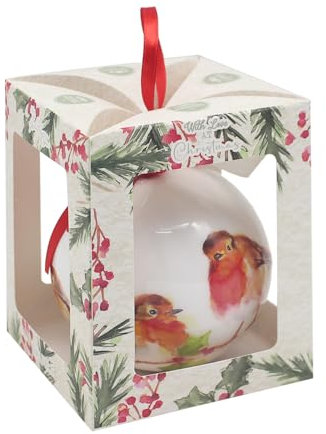 Lesser & Pavey Christmas White Robin Bauble in Gift Box - Gift Idea for Xmas - Robin Themed Bauble, UK Design, Christmas Tree Decoration