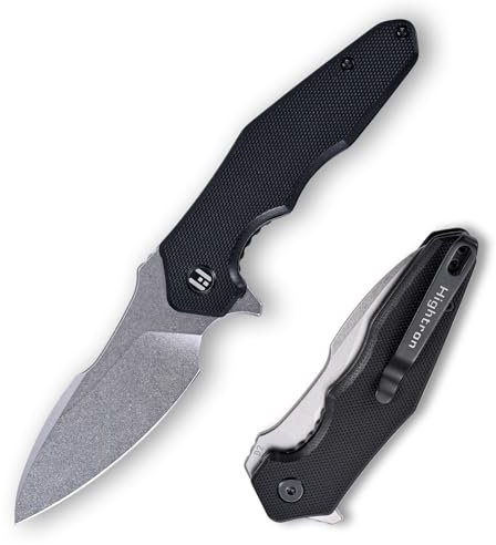 Hightron MINI VENTURA Taschenmesser für Herren,Flipper-Klappmesser mit 7.24CM Scharfer Stonewashed-Klinge aus D2-Stahl &G10-Griff,Kleines Taschenmesser mit Taschenclip für den Außenbereich,Schwarz-W
