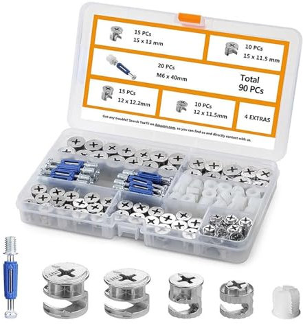 90Pcs Furniture Connecting Cams Lock Eccentric Wheel With Blue Dowel Pre-Inserted Bolts Fastener Assortment