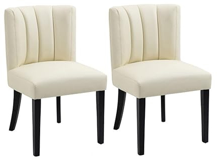 MY Furniture Set of 2 Hatfield Dining Chairs - Cream faux fake leather PU - elegant classic design - comfortable strong frame seat- can be dressing table chair -easy wipe clean