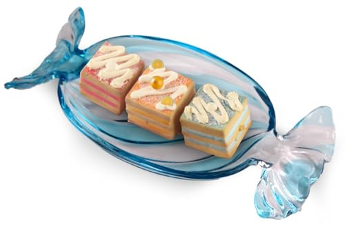 Colorful Glass Candy Platter – Christmas Serving Tray for Holiday Treats, Decorative Dessert Plate for Xmas Parties, Large Festive Glass Dish for Cookies, Snacks & Sweets (Blue)