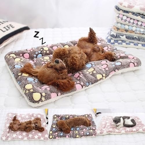 Evelyn Barnes Warm Pet Bed Mat – Fleece Blanket Rug – Cosy Thermal Pad for Dogs & Cats (Small (40 x 53 cm), Brown Paw Print)