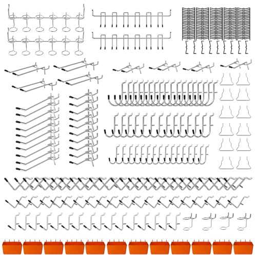 C&T 278-Piece Pegboard Hooks Kit with Storage Bins – 1/8 & 1/4 Inch Wall Mount Organizer for Garage, Workshop & Tool Storage, Durable Hanging System