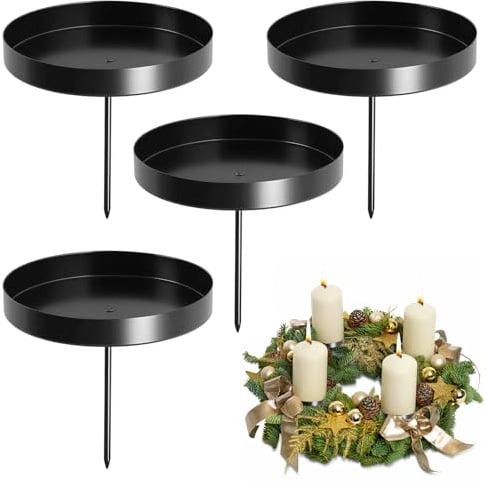 Spetsbst 4 Stück Kerzenhalter Adventskranz Schwarz, Kerzenständer Adventskranz 8cm Metall Kerzenstecker für Advent Weihnachts Tisch Deko (Schwarz)