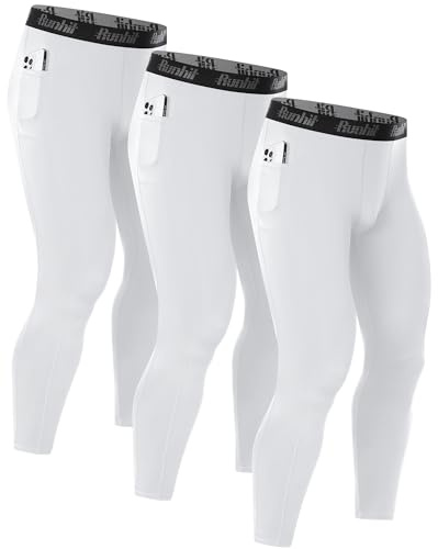 Runhit 1/3er Pack Kompressionshose Herren Lange mit Taschen, Tights Sport Leggings Schnelltrocknende Trainingshose Sporthose Laufhose Atmungsaktiv Funktionsunterhose für Fitness Joggen Training Gym